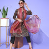 Dhiyona RV Women's Kalamkari Print Straight Side Slit Kurta Pant With Organza Dupatta