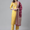 Dhiyona RV Women's Art Silk  Embroidered Straight Side Slit Kurta Set With Dupatta