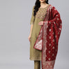 Dhiyona RV Women's Beige Art Silk  Heavy Embroidered Kurta Set With Dupatta