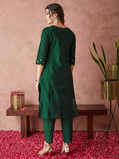 Indyancart RV Women's Chanderi Silk Embroidered Kurta Set With Jacquard Dupatta