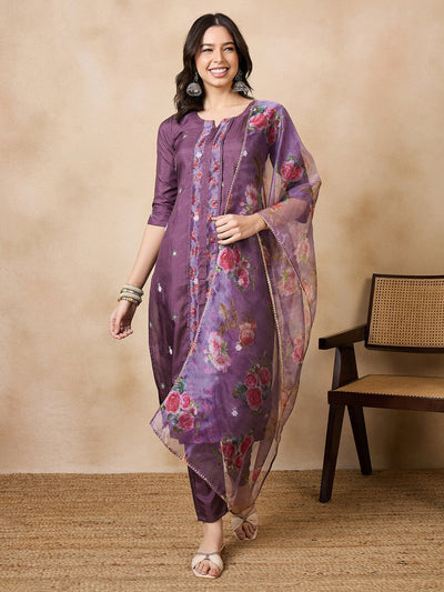 Indyancart RV Women's Sequin Embroidered Kurta set With Dupatta