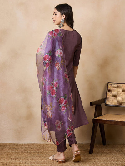 Indyancart RV Women's Sequin Embroidered Kurta set With Dupatta