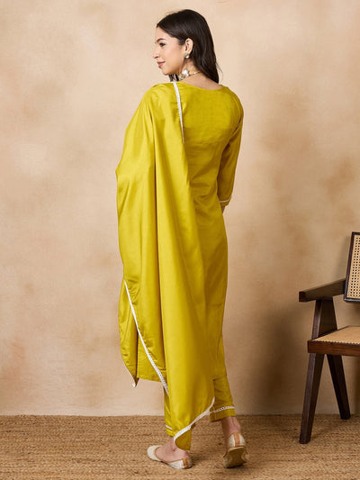 Indyancart RV Women's Sequin Embroidery Straight Side Slit Kurta Set With Dupatta