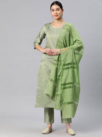 Indyancart RV Women's Art Silk Fabric Embroidered Kurta Set With  Dupatta