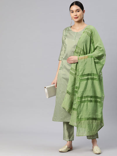 Indyancart RV Women's Art Silk Fabric Embroidered Kurta Set With  Dupatta