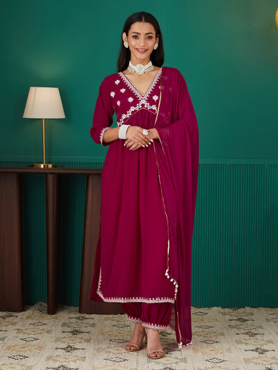 Indyancart RV Women's Faux Georgette Fabric  Embroidered Kurta Set With Dupatta