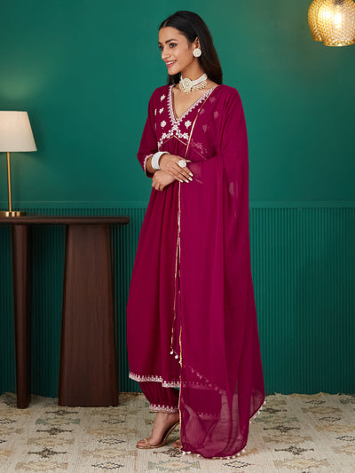 Indyancart RV Women's Faux Georgette Fabric  Embroidered Kurta Set With Dupatta