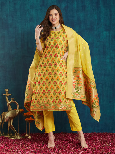 Indyancart RV Women's jacquard Fabric jacquard Print Kurta Set With Dupatta