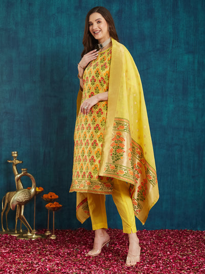 Indyancart RV Women's jacquard Fabric jacquard Print Kurta Set With Dupatta
