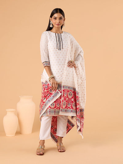 Indyancart RV Women's jacquard Fabric jacquard Print Kurta Set With Dupatta