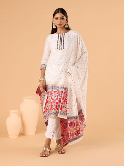Indyancart RV Women's jacquard Fabric jacquard Print Kurta Set With Dupatta