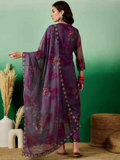 Indyancart RV Women's Organza fabric Digital Print V Neck Kurta Set With Dupatta