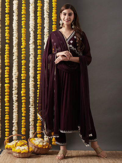 Indyancart RV Women's Faux Georgette Fabric  Embroidered Kurta Set With Dupatta