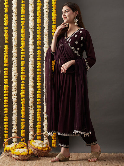 Indyancart RV Women's Faux Georgette Fabric  Embroidered Kurta Set With Dupatta