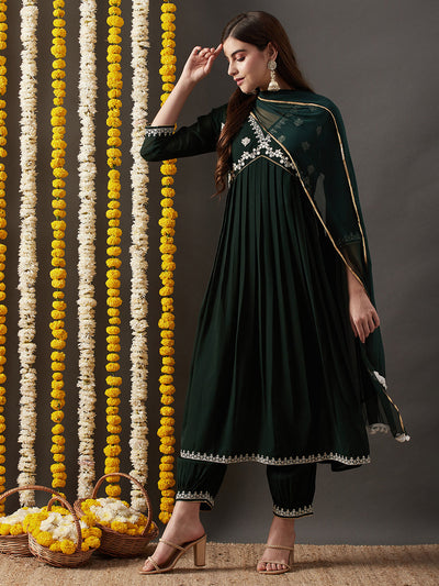 Indyancart RV Women's Faux Georgette Fabric  Embroidered Kurta Set With Dupatta