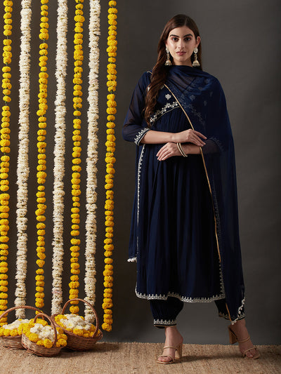 Indyancart RV Women's Faux Georgette Fabric  Embroidered Kurta Set With Dupatta