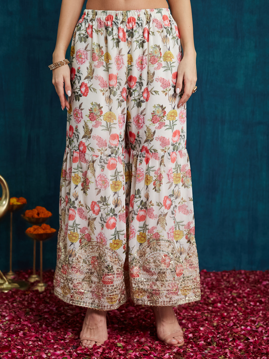 Indyancart RV Women's Faux Georgette Fabric Zari Sequence embroidery Work Kurtaset With Dupatta