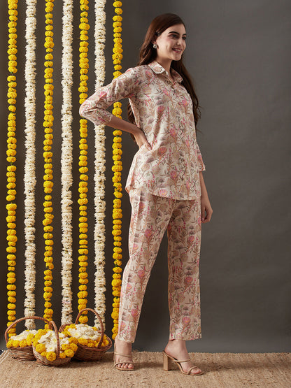 Dhiyona RV Women's Cotton Blend Fabric Machine Print Shirt With Pants