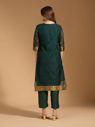 Indyancart RV Women's Cotton Chanderi Fabric Jacquard Print Kurta Set With Dupatta