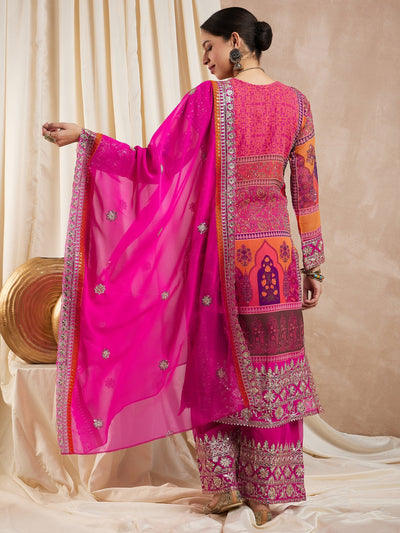 Indyancart RV Women's Faux Georgette Fabric Zari Embroidery Kurtaset With Dupatta