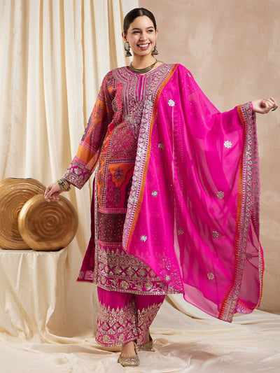 Indyancart RV Women's Faux Georgette Fabric Zari Embroidery Kurtaset With Dupatta