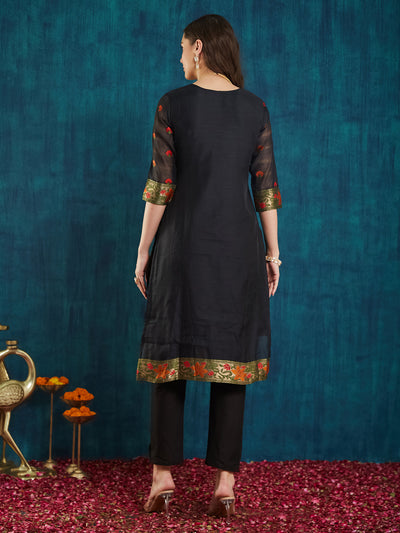 Indyancart RV Women's Cotton Chanderi Fabric Jacquard Print Kurta Set With Dupatta