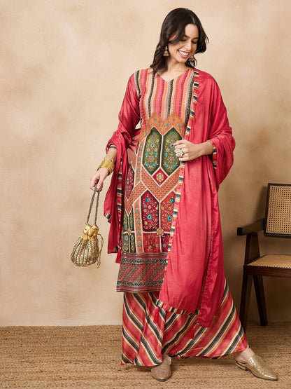 Dhiyona RV Women's Exclusive Chinon Fabric Sequence Work Straight Kurta,Palazzo With Dupatta