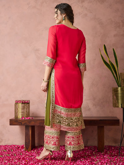 Indyancart RV Women's Faux Georgette Fabric Zari Embroidery Kurtaset With Dupatta