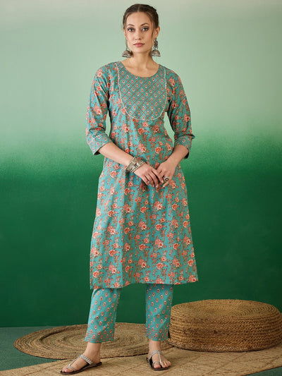 Indyancart RV Women's Exclusive Soft Cotton Fabric Printed Kurta With Pants