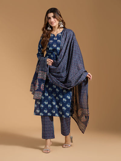 Indyancart RV Women's Exclusive Soft Cotton Fabric Printed Kurtaset With Dupatta