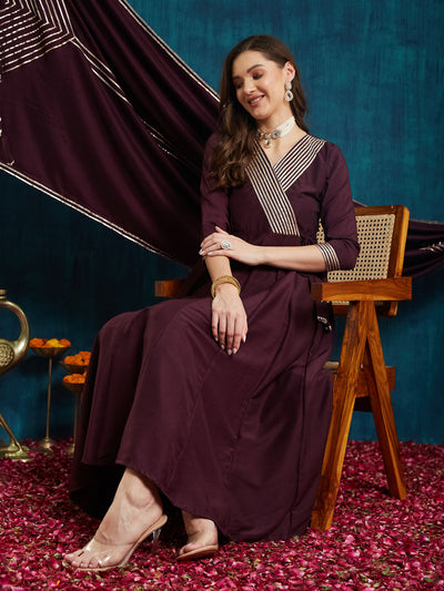Indyancart RV Women's Exclusive Roman Silk Fabric Solid Print Anarkali Kurtaset With Dupatta.