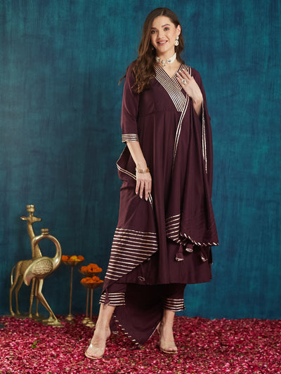 Indyancart RV Women's Exclusive Roman Silk Fabric Solid Print Anarkali Kurtaset With Dupatta.