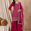 Indyancart RV Women's Vichitra Silk Fabric Coding Sequence Embroidery Kurtaset With Dupatta.