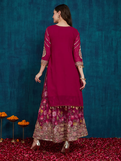 Indyancart RV Women's Faux Georgette Fabric Zari Sequence embroidery Work Kurtaset With Dupatta