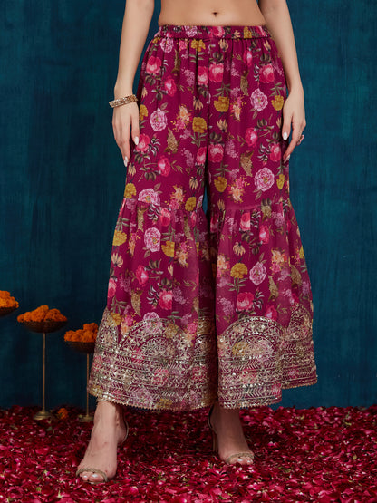Indyancart RV Women's Faux Georgette Fabric Zari Sequence embroidery Work Kurtaset With Dupatta