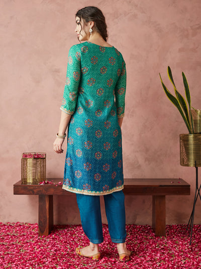 Indyancart RV Women's Exclusive Pure Silk Fabric Bandhej Print Straight Kurtaset With Dupatta.