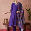 Dhiyona RV Women's Exclusive Roman Silk Fabric Hand Work Neckline Solid Print Anarkali Kurtaset With Dupatta.