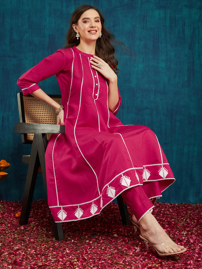 Indyancart RV Women's Roman Silk Cross-Stitch Embroidered Flared Kurti with Pants