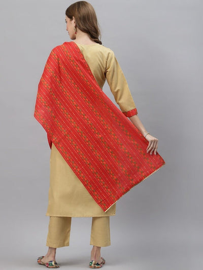 Indyancart RV Women's Cotton Gotapatti Lace Design Straight Side Slit Kurta Set With Duppata