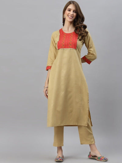 Indyancart RV Women's Cotton Gotapatti Lace Design Straight Side Slit Kurta Set With Duppata