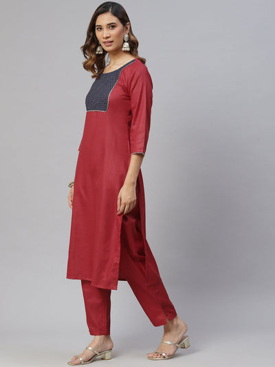 Indyancart RV Women's Cotton Straight Side Slit Gottapatti Kurta Pant Set With Duppata