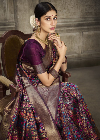 Indyancart GR Women's Aroma Pansy Purple Woven Banarasi Art Silk Saree