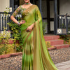 Women's Chiffon Green Embellished Celebrity Saree With Blouse Piece