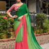 Women's Chiffon Green Embellished Celebrity Saree With Blouse Piece