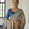 Dhiyona GR Women's Beige & Navy Soft Tussar Silk Madhubani Printed Saree