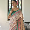 Dhiyona GR Women's Beige & Green Soft Tussar Silk Madhubani Printed Saree