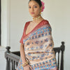 Dhiyona GR Women's Beige & Red Soft Tussar Silk Madhubani Printed Saree