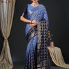 Women's Georgette Blue Woven Design Designer Saree With Blouse Piece