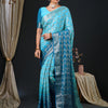 Women's Georgette Light Blue Woven Design Designer Saree With Blouse Piece