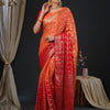 Women's Georgette Orange Woven Design Designer Saree With Blouse Piece